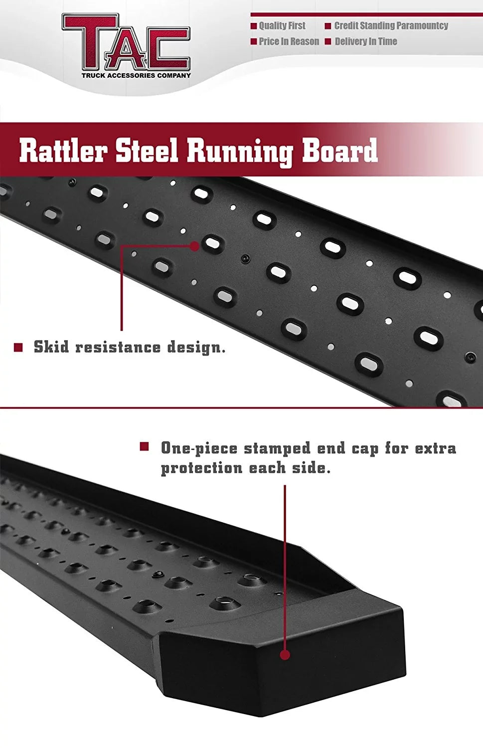 Nerf 136”/159” Promaster Road (Full Step Running Side 6.5” Bars Boards Accessories Black 2pcs Bars Rails Size) TAC Step Base Off Exterior Wheel Utility Side 2014-2024 Dodge Fit Van
