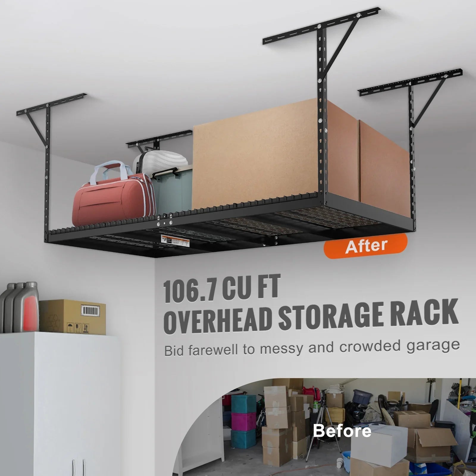 Rack Adjustable Storage Ceiling 48x96" Black Overhead Rack 600 SKYSHALO lbs Garage