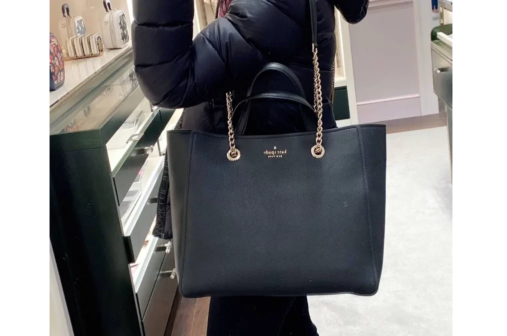 Kate Black Infinite Compartment Triple Leather Bag Pebbled Large Spade Tote