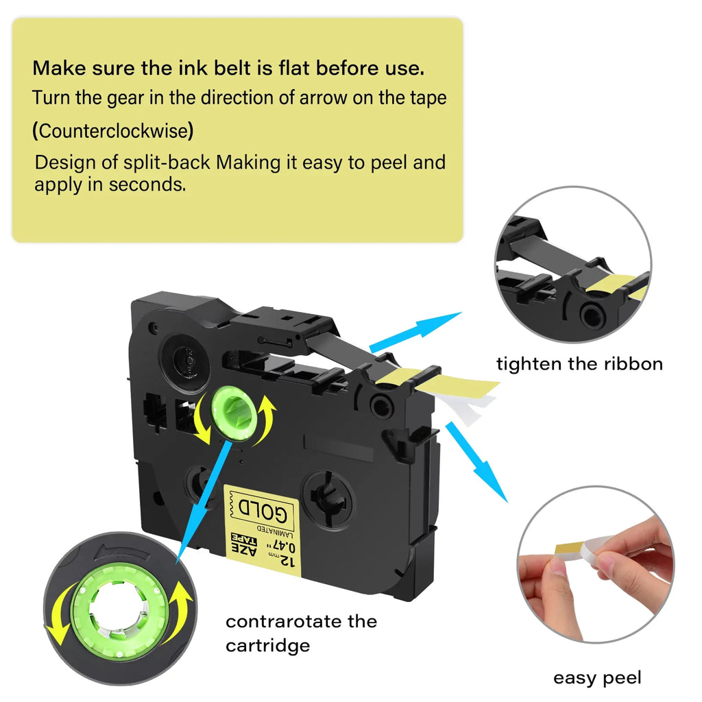 TZe Brother TZ TZ831 TZ-831 P-touch for 12mm TZe831 Tape Black GREENCYCLE Gold Laminated on 40PK TZe-831 Label Compatible