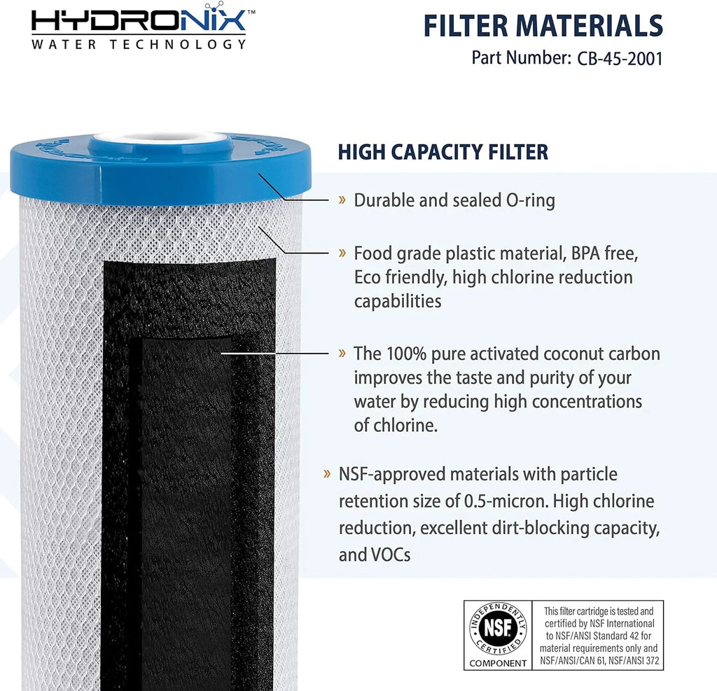 Hydronix Filter Micron 20-inch x 1 Carbon Water Replacement CB-45-2001 4.5-inch