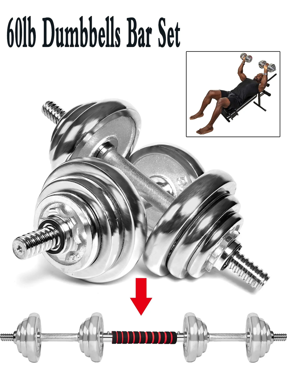 Rubber Training Weights with Barbell Modes for Ergonomic with 4 Dumbbells Dumbbell Weightlifting FANNYC Adjustable Handles Dumbbells Set Dumbbell Barbell 60lbs Workout Strength