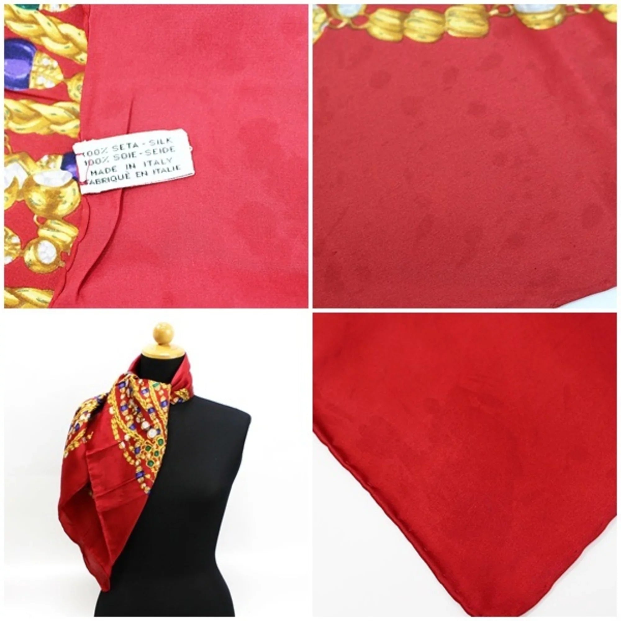 B scarf muffler (Fair) pattern Pre-Owned rank silk CHANEL Chanel ladies red