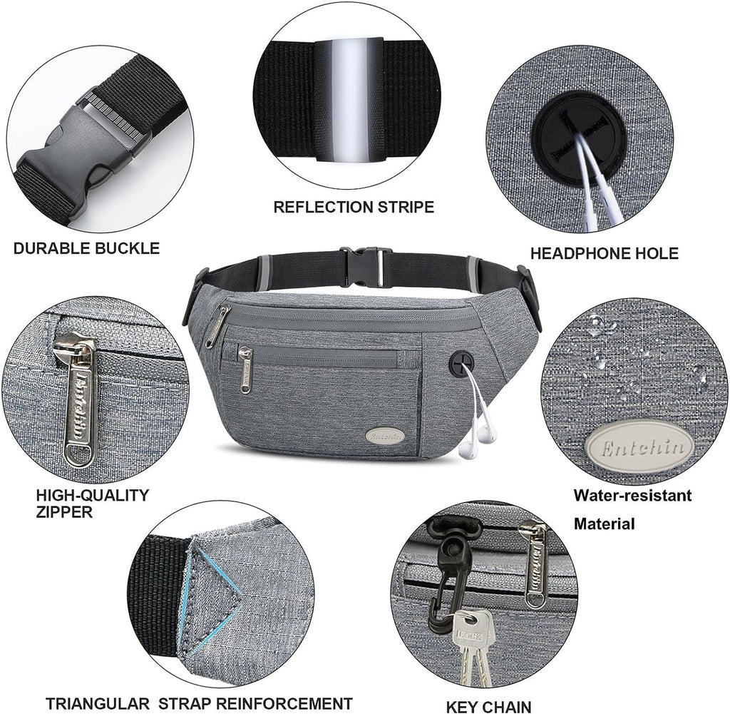 Running, and Bum Entchin Cycling Casual Women Pack for Fanny premium for Crossbody Pockets, with Bags fashion Travel, Pack Men 4-Zipper Waist Hiking,