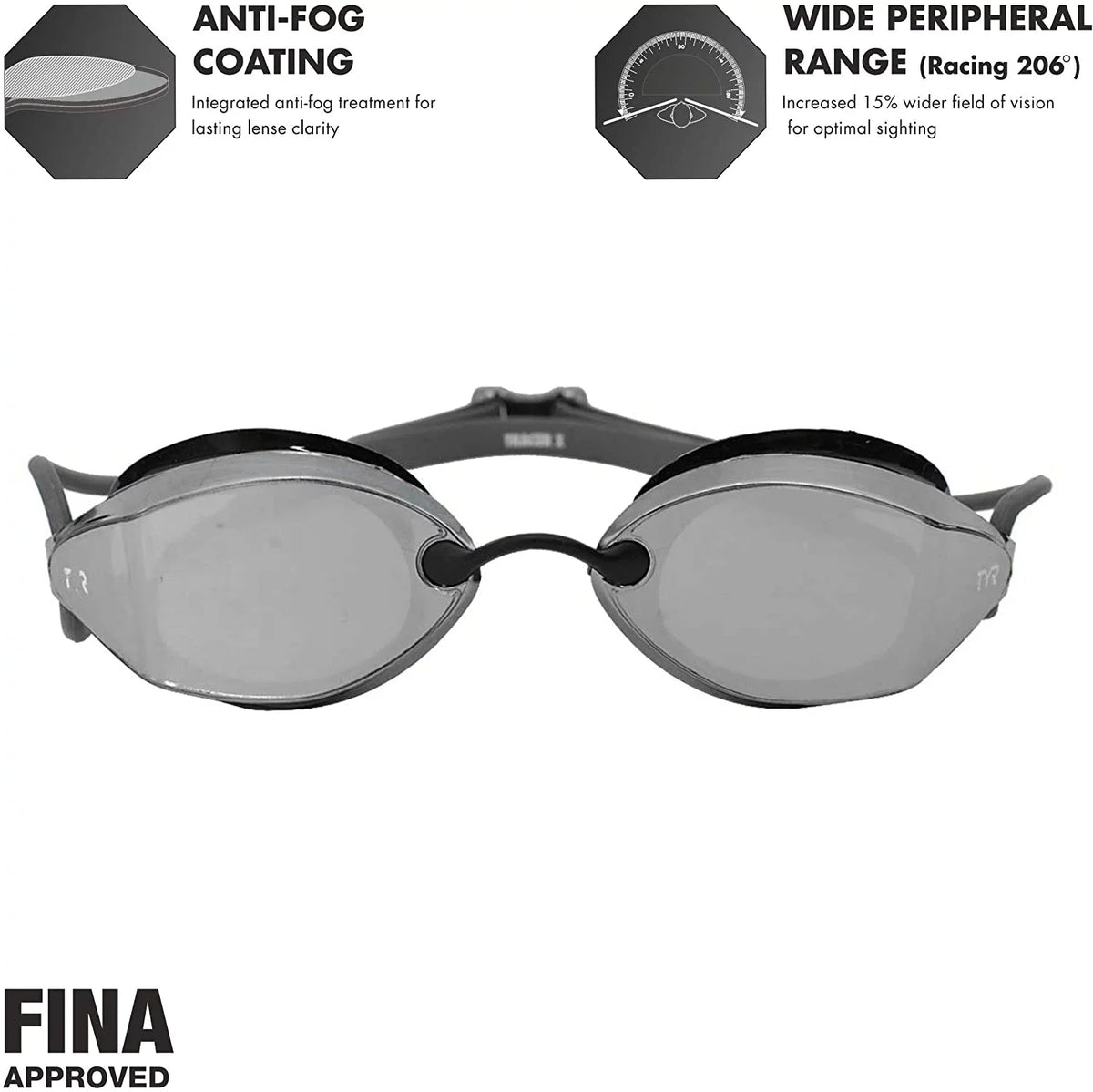Mirrored Tracer Frame/Silver X Gasket/Silver Lens Goggle BLK Mirror Racing Metallic TYR