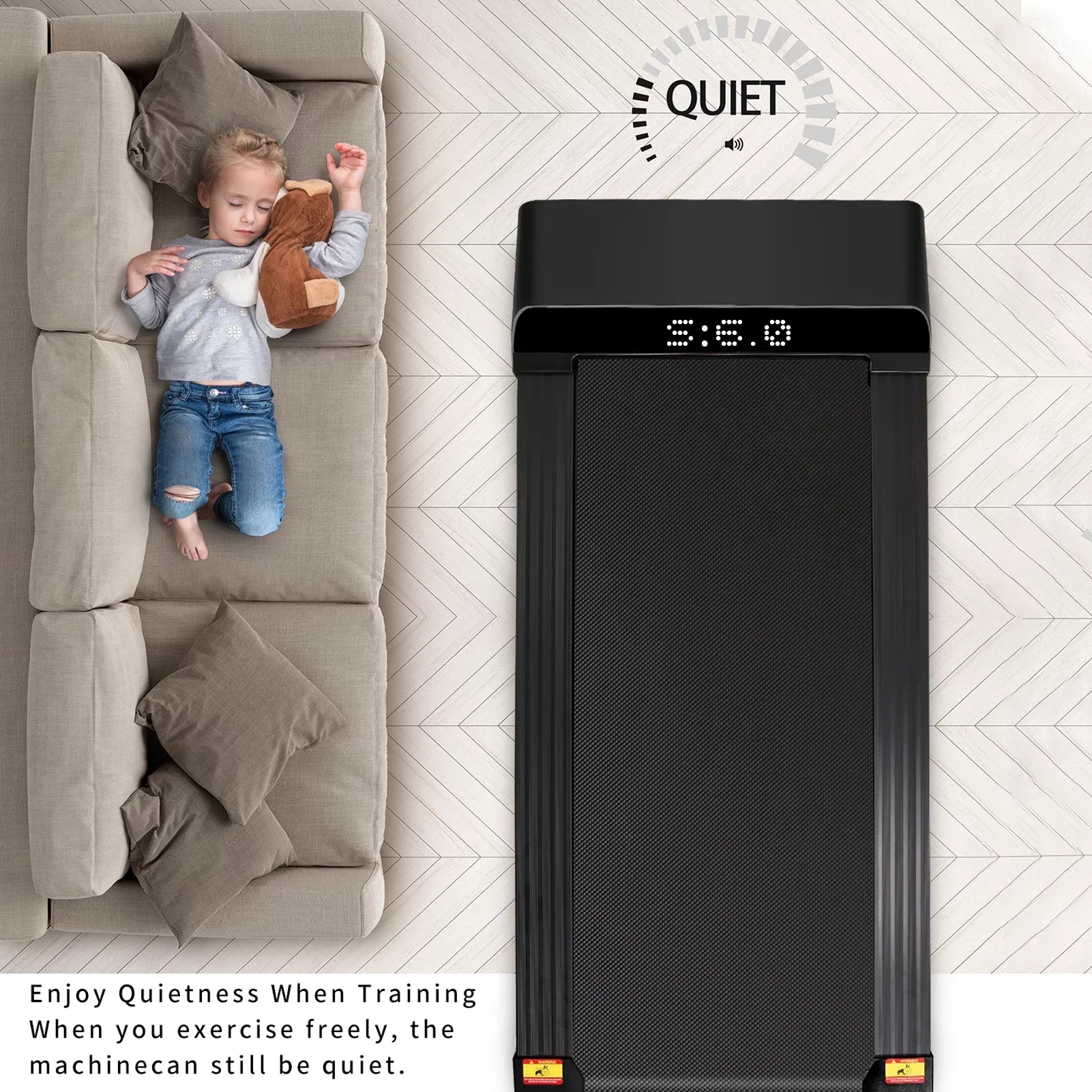 Running without Black Under Slim Assembling and Space Small APP, Display Treadmill with Sport & Desk Treadmill LDE Walking movable Apartment Machine Flat for Pad