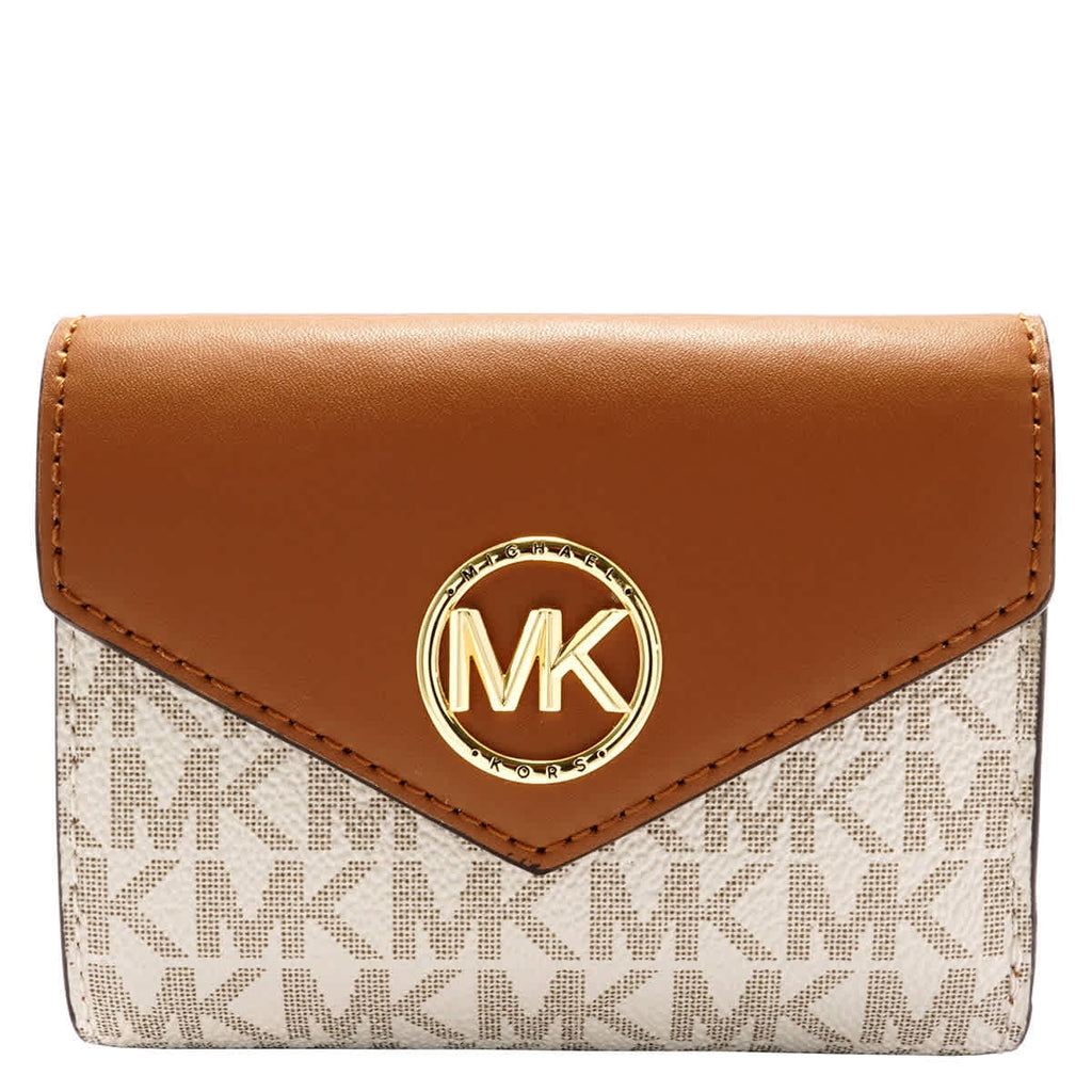 Carmen Kors Wallet Vanilla/Acorn Ladies Logo Envelope Michael - Signature Medium Tri-Fold