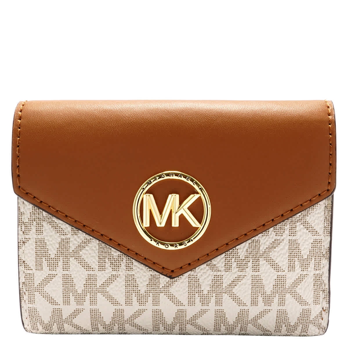 Carmen Kors Wallet Vanilla/Acorn Ladies Logo Envelope Michael - Signature Medium Tri-Fold