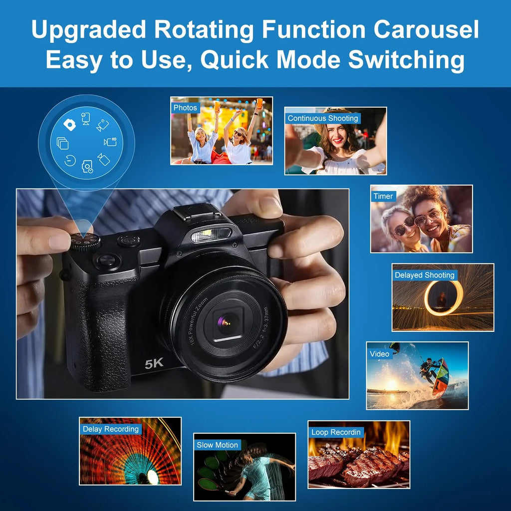 48MP Camera, Stabilization Digital Camera Travel Camera, Vlogging Autofocus 16x 5K 6-Axis Compact UV Beginners Digital for Zoom Boys, with WiFi Filter Girls, Camera