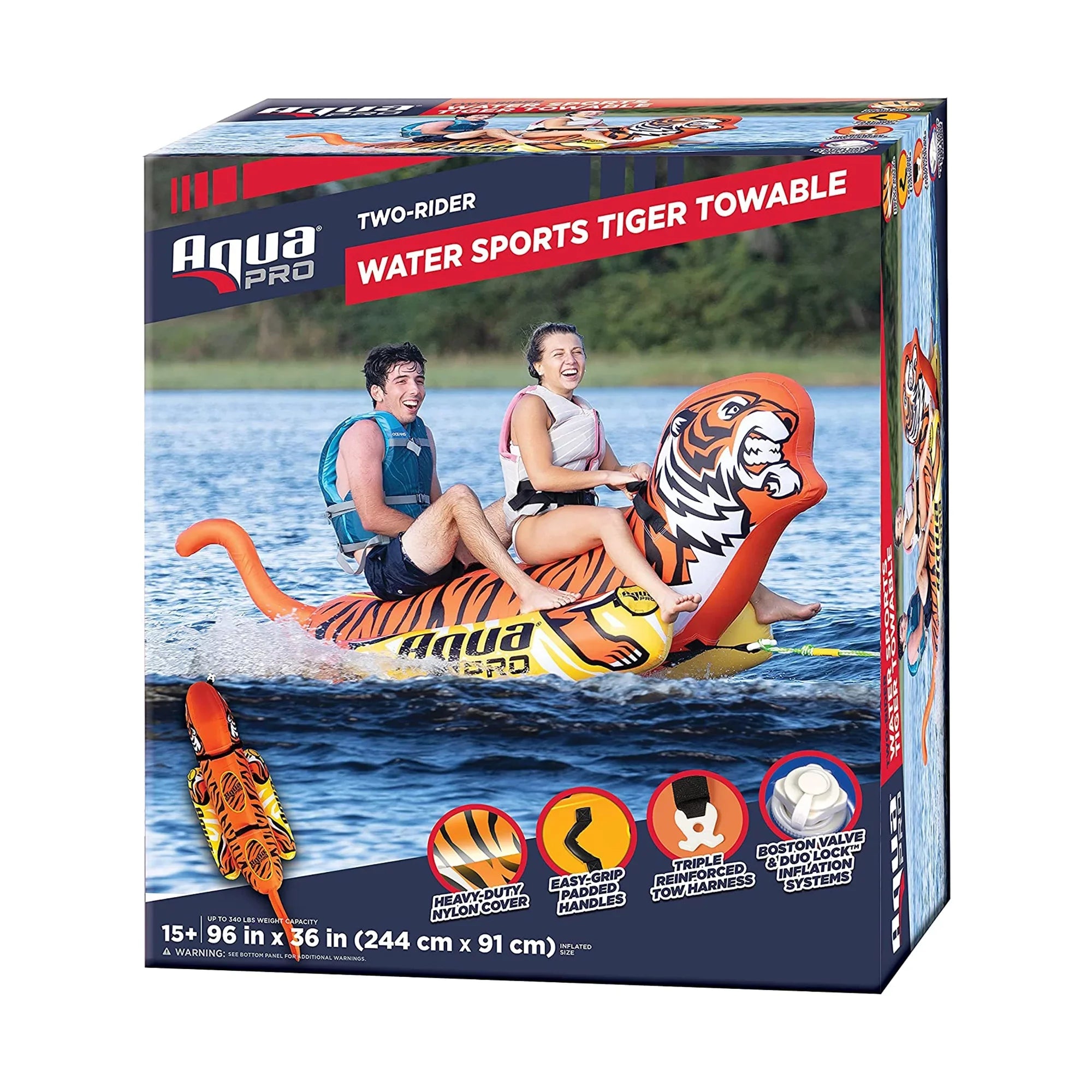 AquaPro Person Orange Rider, 96 Water Heavy Duty Tiger 2 Inch Nylon Towable