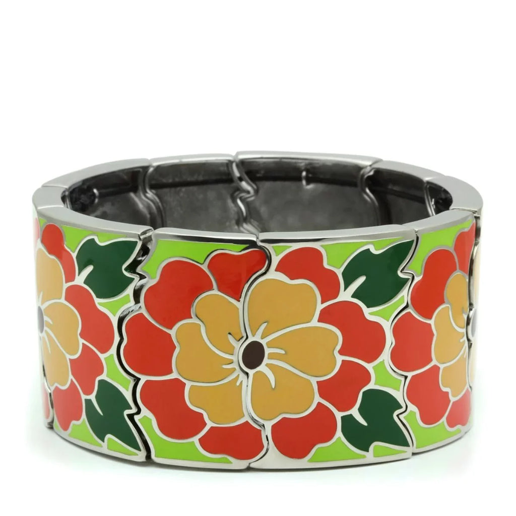 Women's Luxe Flower Designs Stainless Steel Stretch Jewelry Bracelet Designed