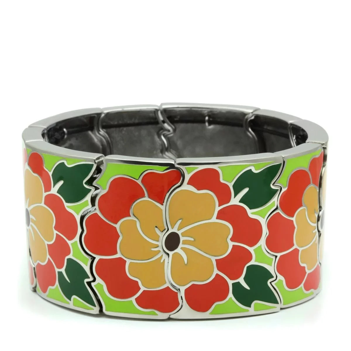 Women's Luxe Flower Designs Stainless Steel Stretch Jewelry Bracelet Designed