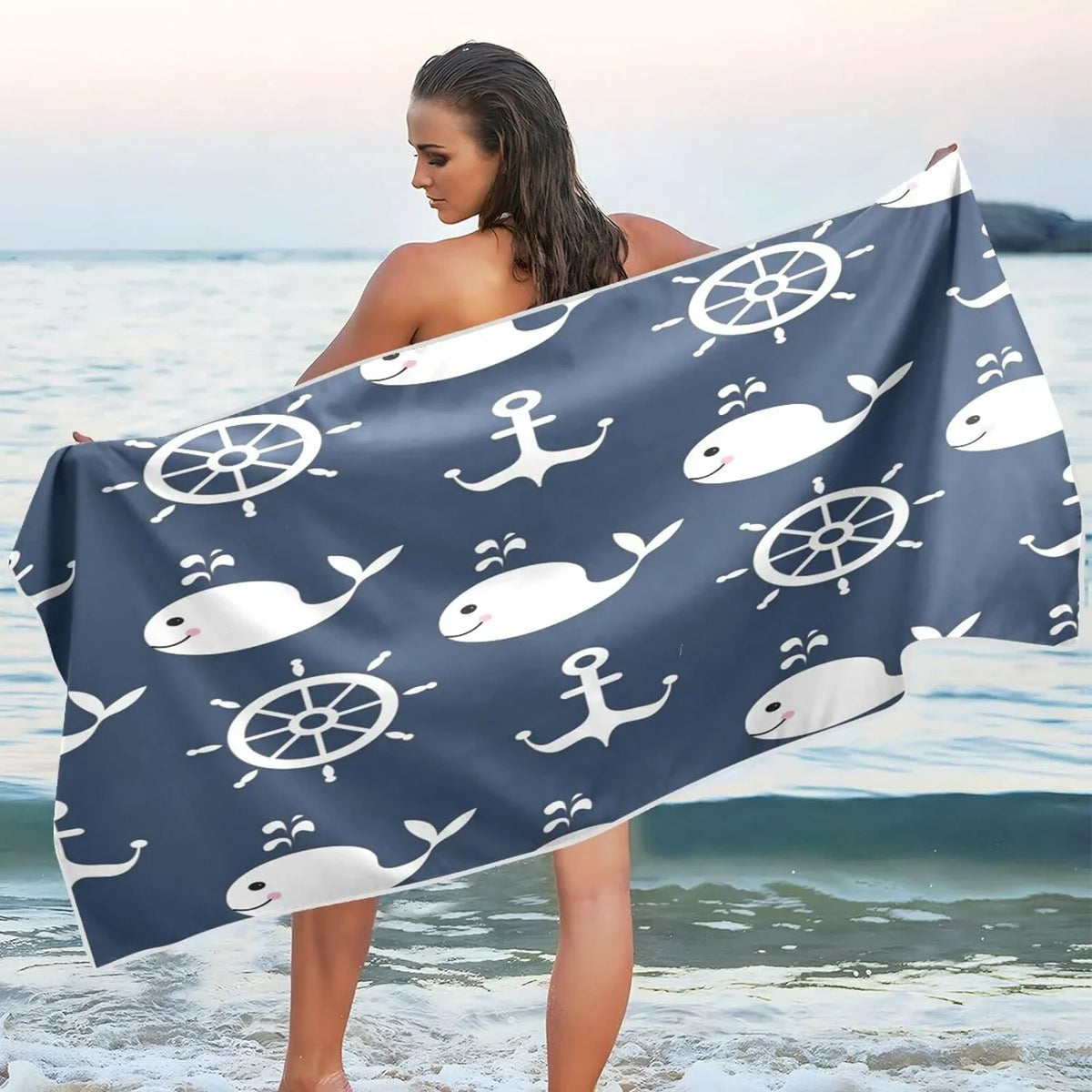 Super Swimming Retro Bestwell Towel Compact Cartoon Towels Dry Whale Camping Holiday - Travel Lightweight Anchor Beach （429） for Towel Quick Absorbent Oversized -