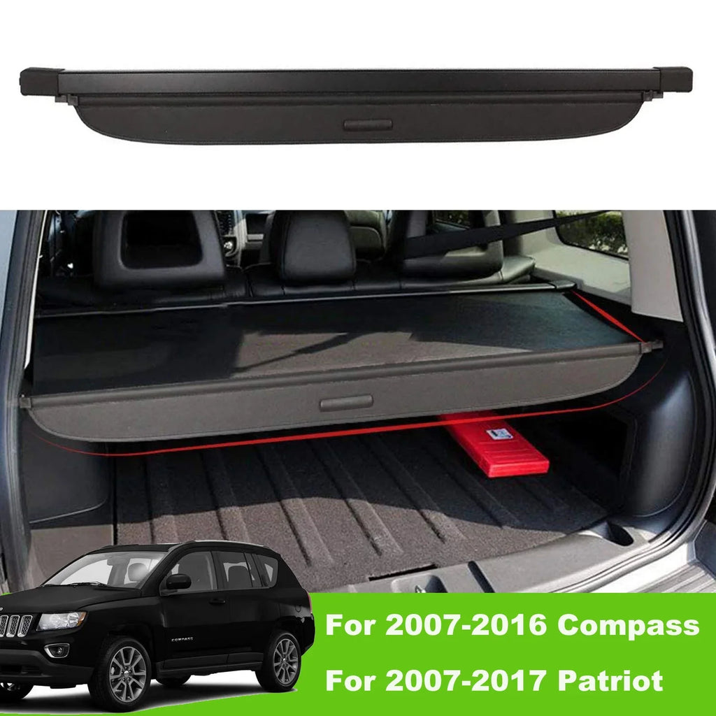 Jeep for Patriot 2016 2009 Accessory Trunk Rear Fit Compass Retractable 2013 Cargo 2014 SUV Cover Black 2015 2012 2011 Cover Jeep 2007-2016 Security 2008 2010 Compass Patriot 2007 Shade