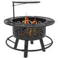 Picnic, for Round, Cooking Adjustable Poker, Backyard, Outdoor Grate BBQ with Wood and Pit Patio, Grill Black 33" Burning Fire Firepit Capri