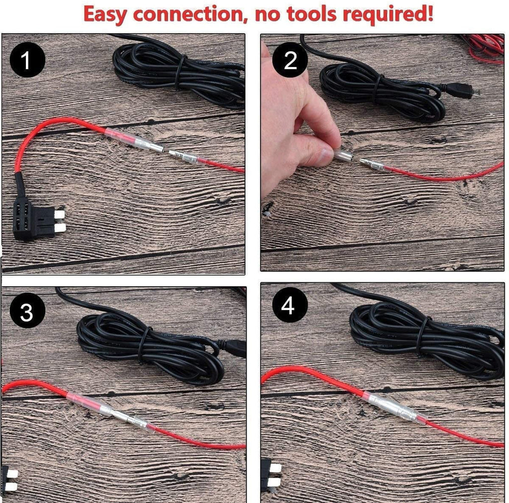 Car 5V/2A Dash to DC Cam Port, Fuse, Hardwire Camera with USB - 12V Kit, Cable Mini Charger Low kit Max 24V Dash