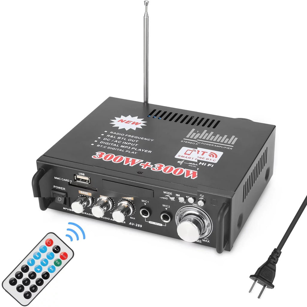 LCD Stereo Amplifier 600W Audio Audio Machine,2CH Car Sound BT Remote Remote Amplifier Amplifier Display Radio 600W Audio Audio Radio Power HiFi movable Remote Dazzduo Stereo