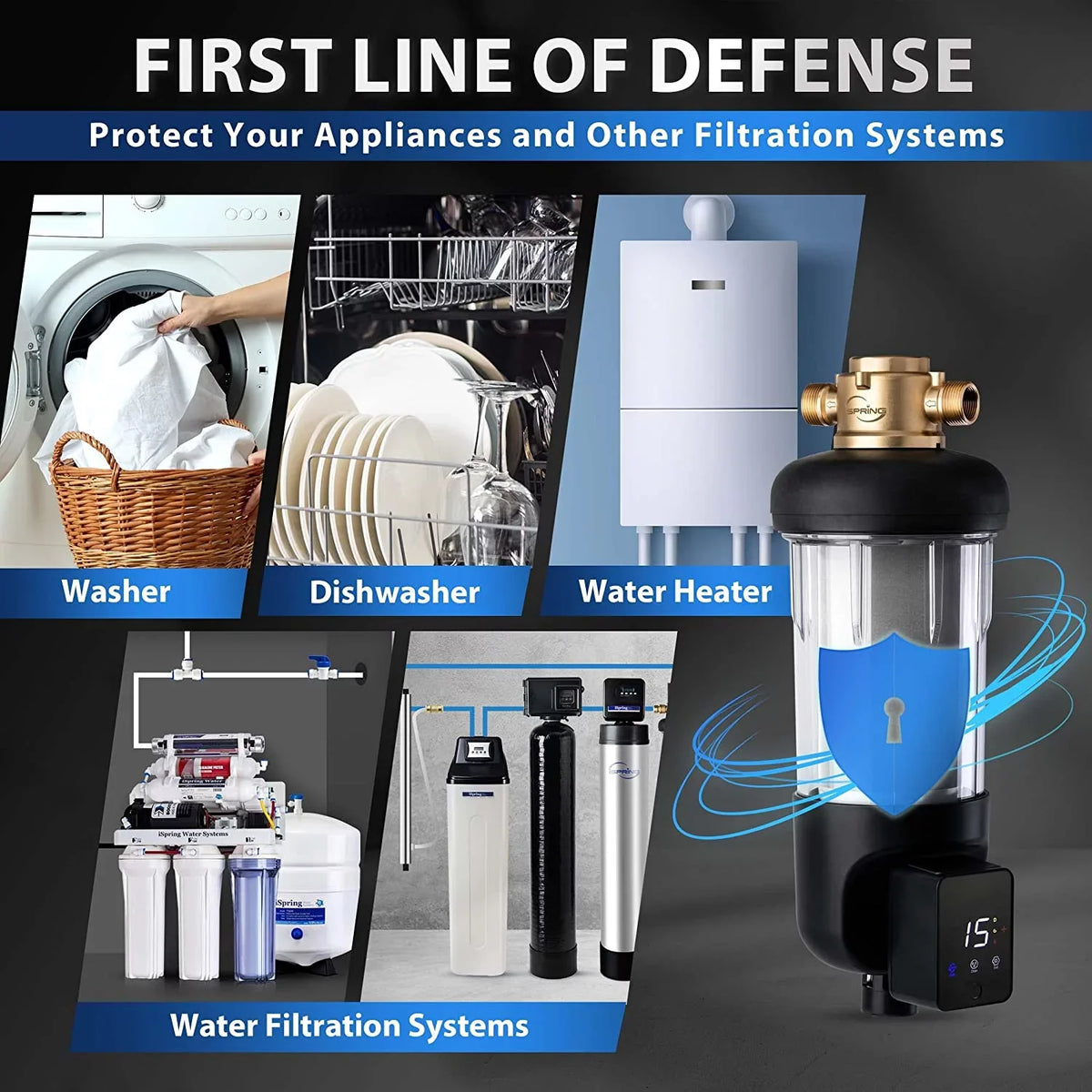 Housing, Size, Module, Microns 50 Spin-Down Auto Capacity, Touch-Screen Clear Large Reusable WSP50ARJ Jumbo Top iSpring Filter, Flushing Sediment Water Upgraded Brass with