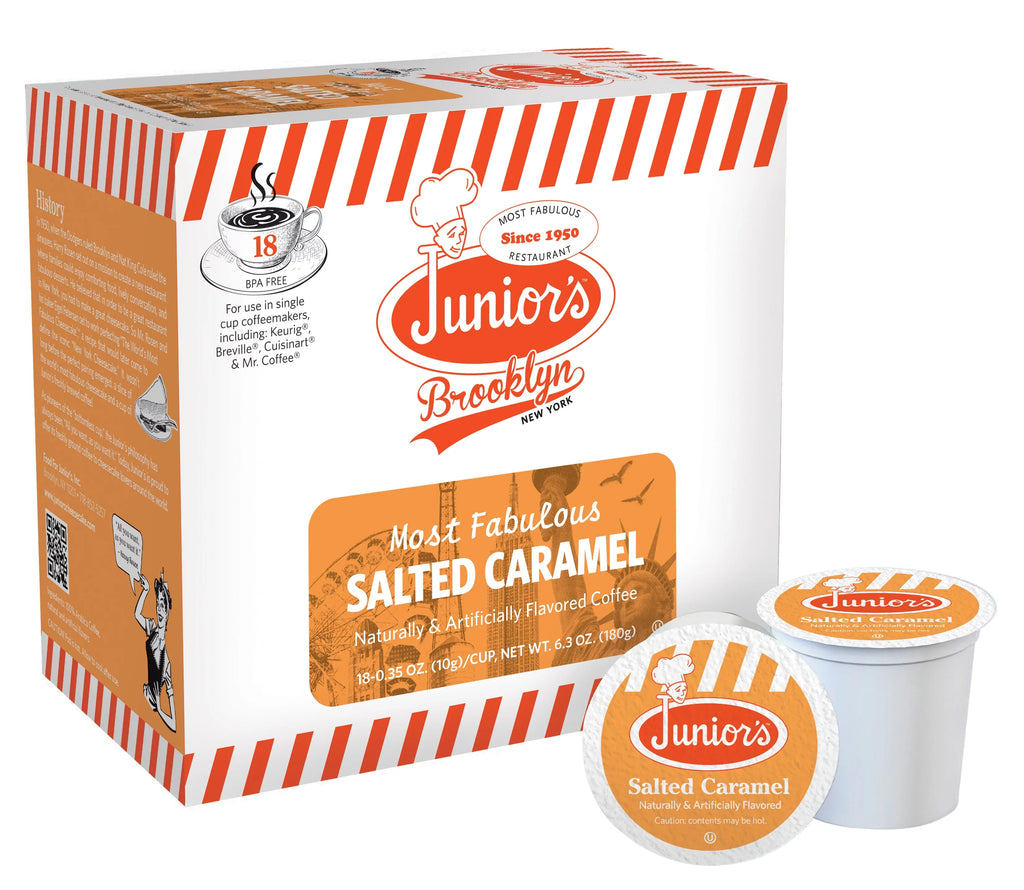 4 each Cups Junior's ct Fabulous Salted Roast Serve Single 18 Most boxes Caramel, Medium