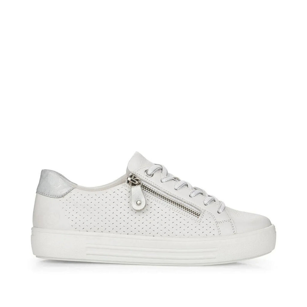 White, Women's 42 Size Lace-Up D0916-80 EU Side-Zipped Sneakers, Rieker