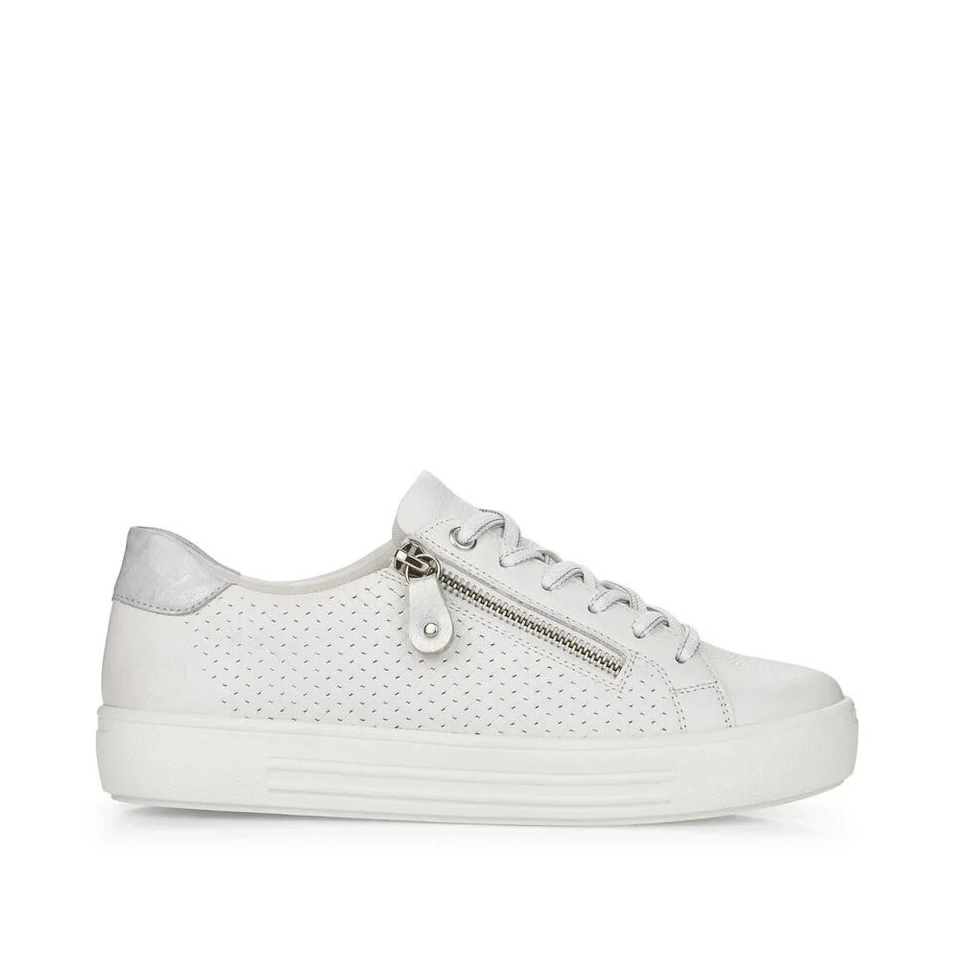White, Women's 42 Size Lace-Up D0916-80 EU Side-Zipped Sneakers, Rieker