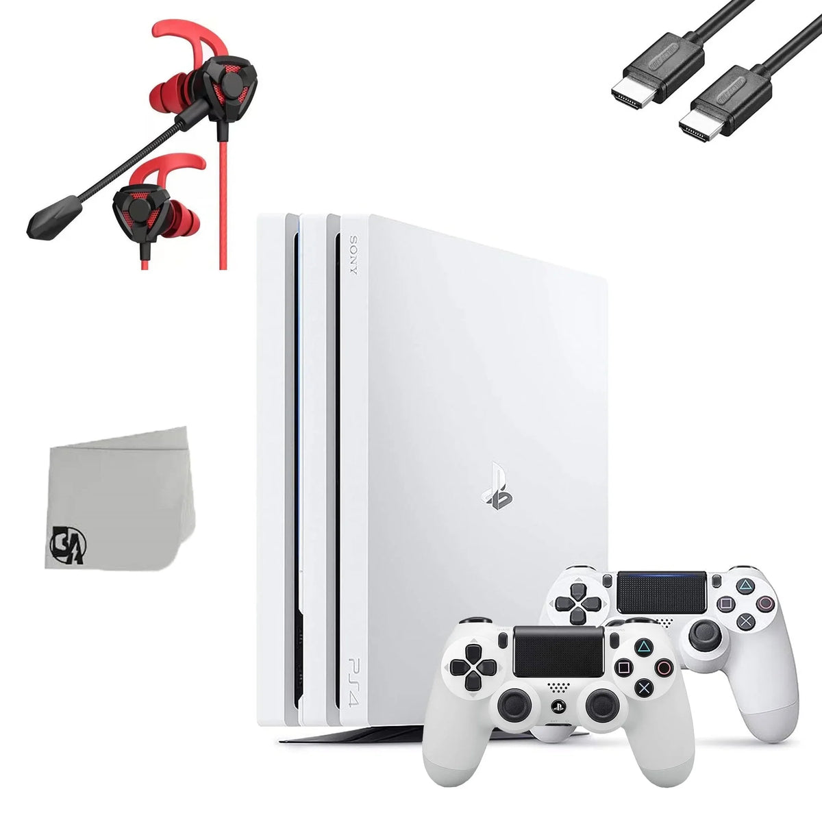 Used Gaming 1TB Pro White + 4 With With Microphone Sony Earbuds AXTION 2 Console G9 PlayStation BOLT Bundle Controller