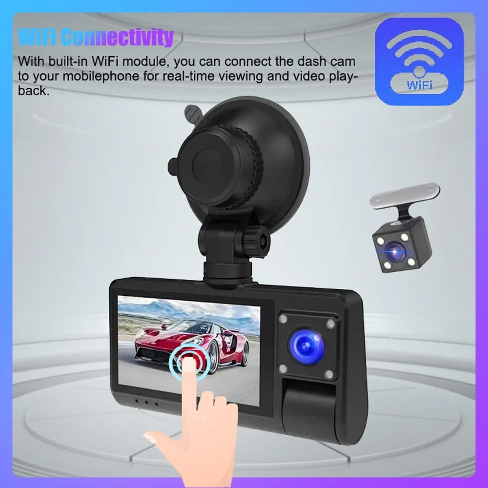 Recorder Clear with Recording, Driving - Wide Video Mirror Rearview WiFi Dash Cam Connectivity Angle Touch - 3-in-1 Screen Camera, Auto Safety