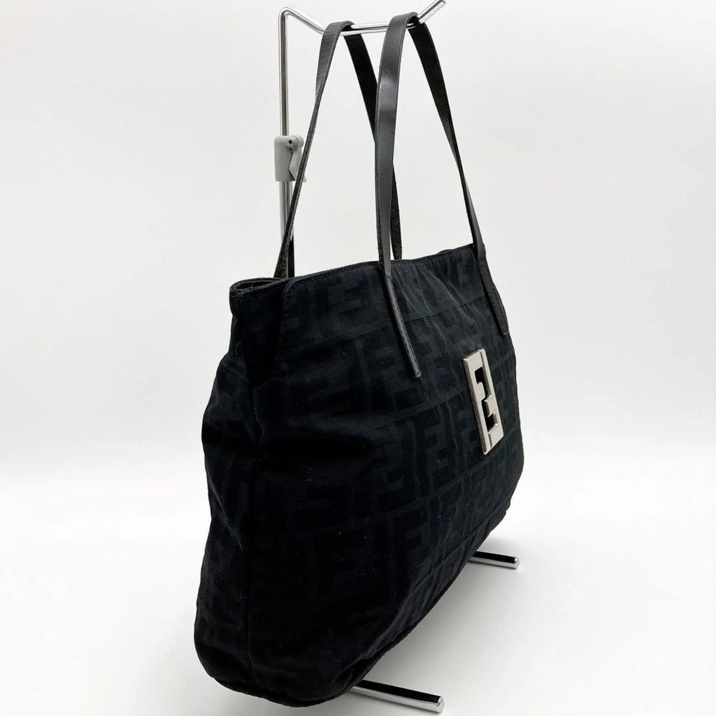 FENDI pattern nylon canvas handbag tote (Good) Zucca 15786 bag Pre-Owned black ladies