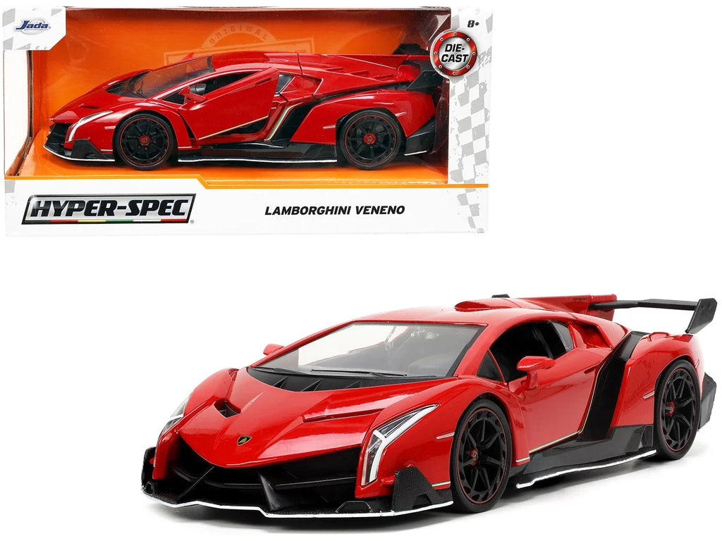 Black Red Lamborghini Car & Series 34212 1-24 Diecast Jada Hyper-Spec Veneno Model