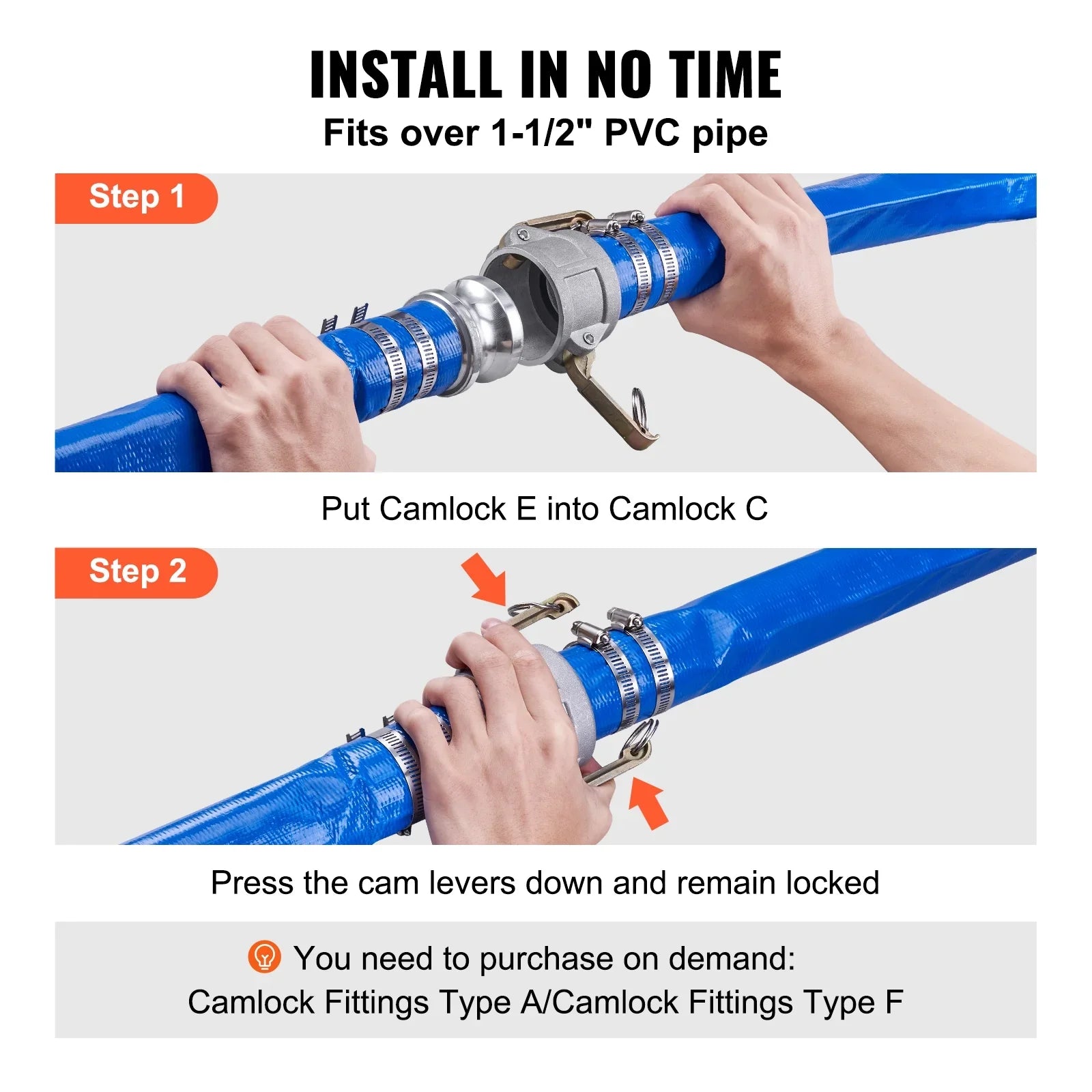 E with Aluminum Hose Discharge Disposal, Pool Backwash Water with Fittings Great Swimming Hose 50' joints, Camlock 2'' C for BENTISM Filter & x