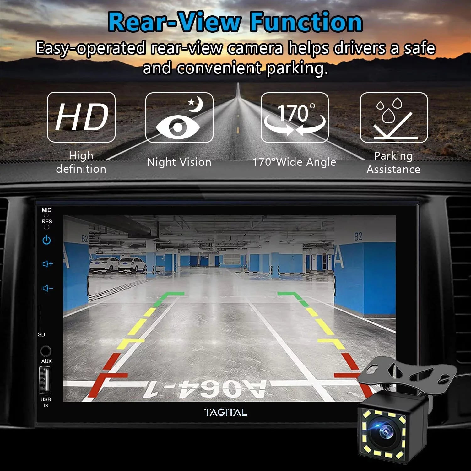 Carplay Bluetooth, Link MP5 Car Double Din Touch 7 &Android with Player, HD Screen Tagital Mirror Apple Auto, Inch Stereo Camera, Backup LCD