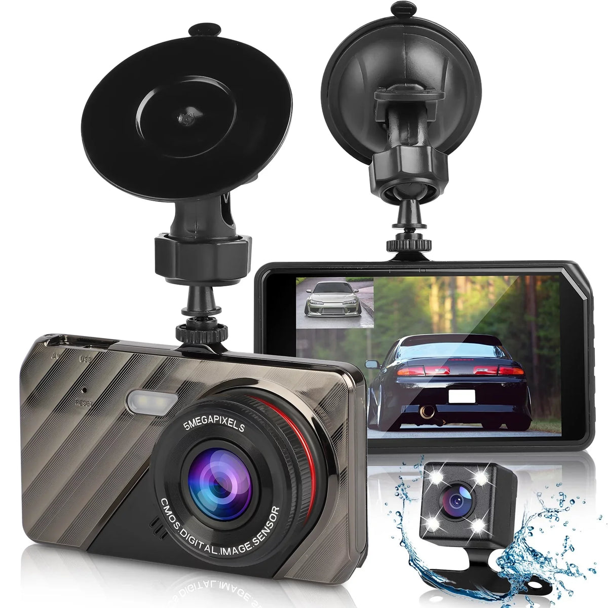 G-Sensor/ Dashboard with Vision, 4inch DVR Lens Cam, Car Wide Motion Dual 1080P and Front Car 480P Camera with 170° Night Rear Driving Dual Detection Dash IPS Display, Recorder Angle, EEEkit Dash