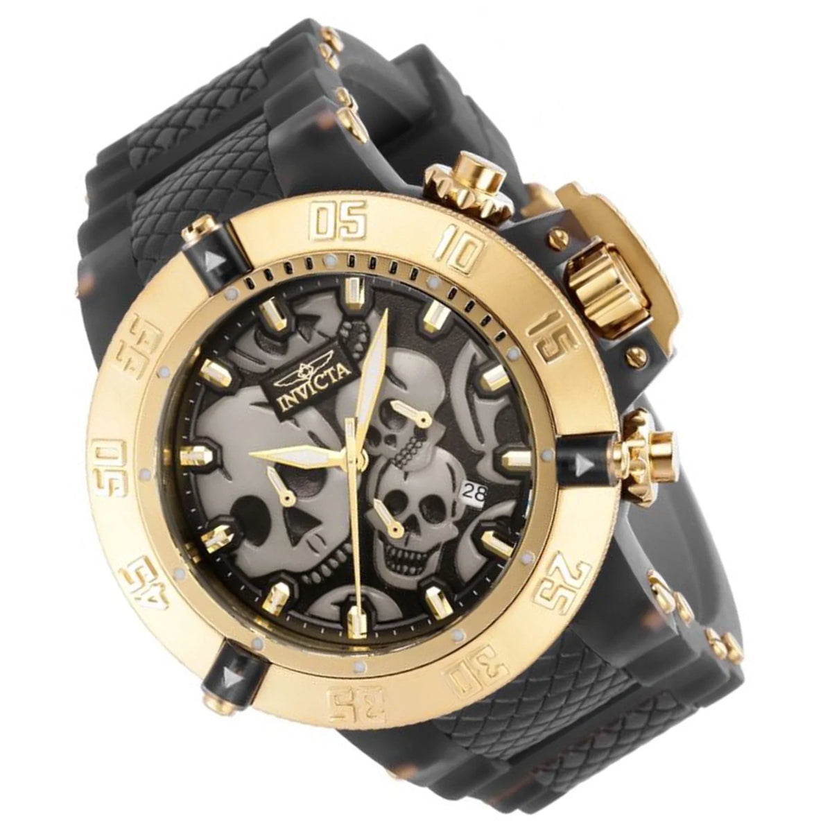 Chronograph Men's 37327 Watch Quartz Black Skull Dial Invicta Subaqua