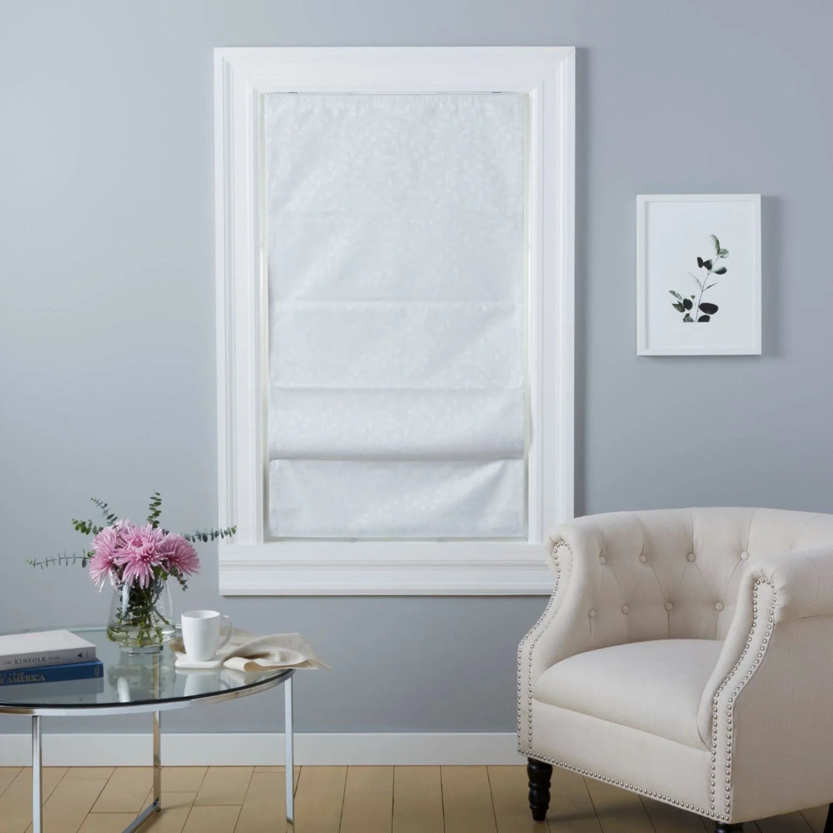 White Botanical Home Total Shade, Roman 64", Exclusive Bolan 23"x Blackout