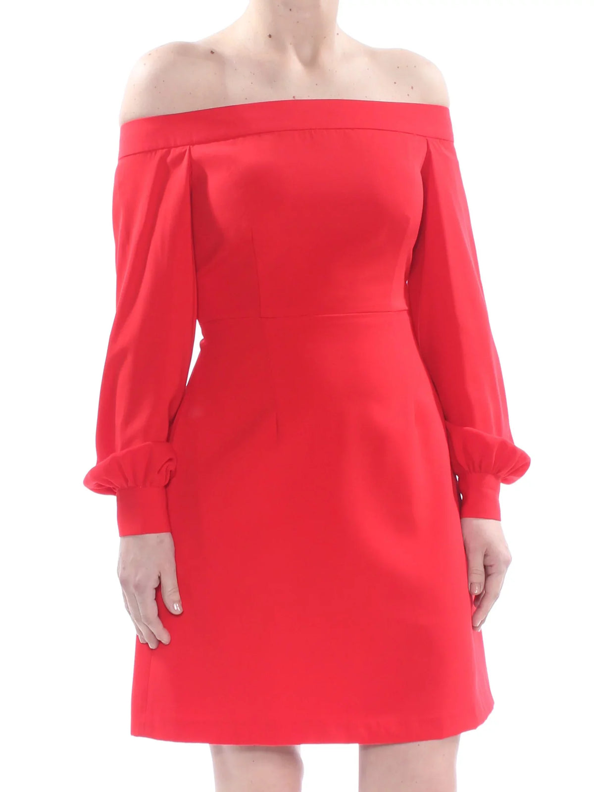 JILL Party STUART Dress Red 2 Long Off Womens The Shoulder Knee Sleeve A-Line Above