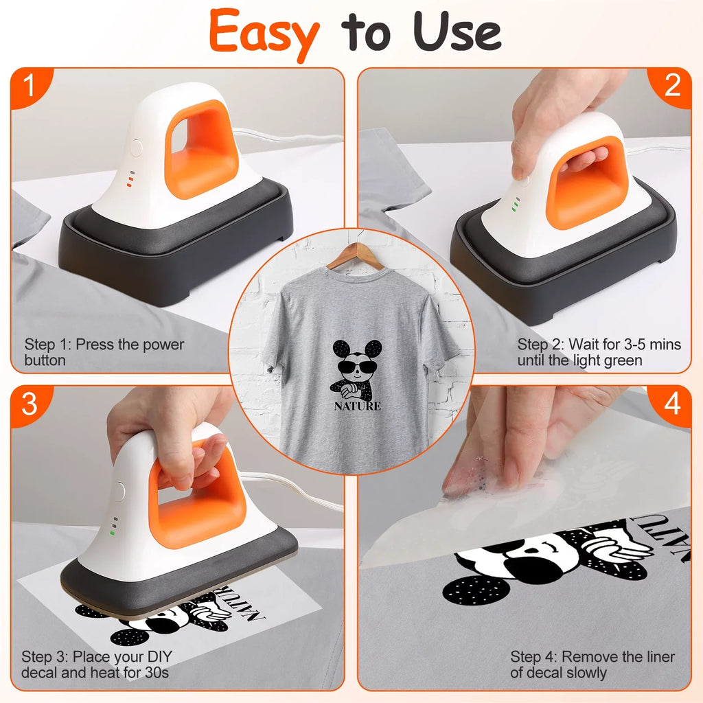 7" Iron for Heat Clothes Heating T-Shirt Fast 3.8" Mini Machine Bags, Heat Machine * Transfer Hat Orange with Press in mobile