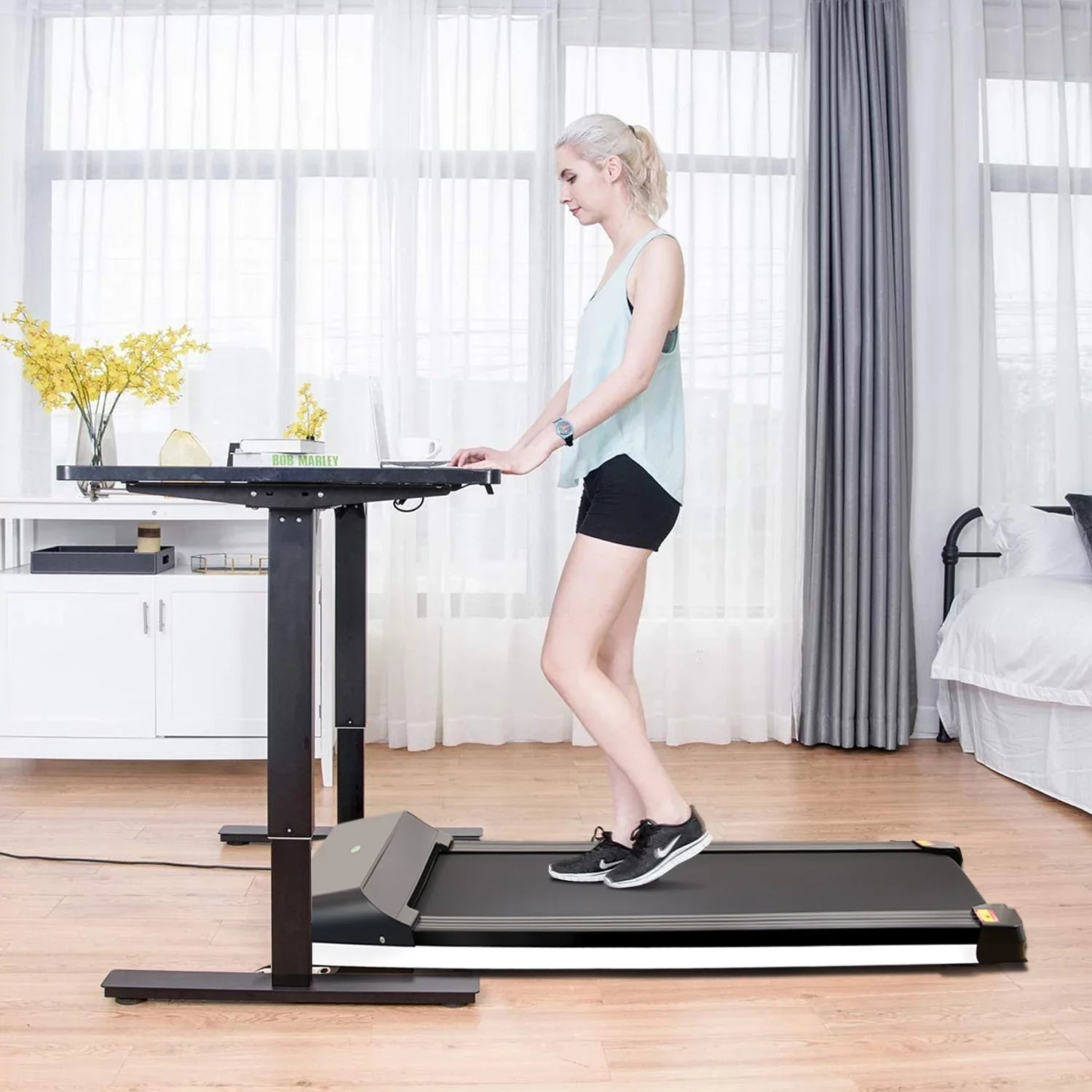 Running without Black Under Slim Assembling and Space Small APP, Display Treadmill with Sport & Desk Treadmill LDE Walking movable Apartment Machine Flat for Pad