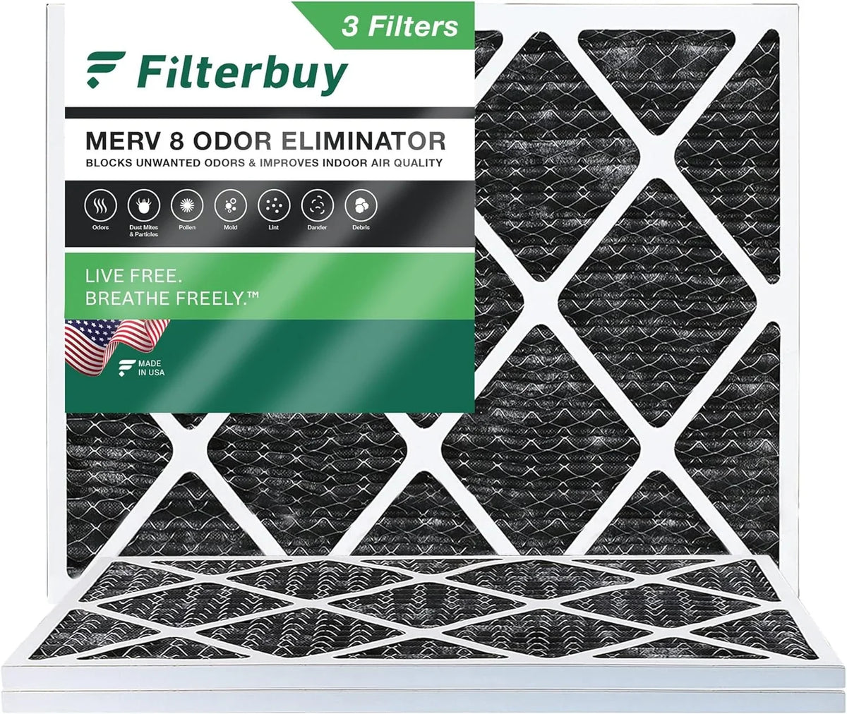 Pleated 8 (3-Pack) Eliminator Carbon MERV Odor Filters oxygen Filterbuy Activated Furnace HVAC 20x22x1 with AC
