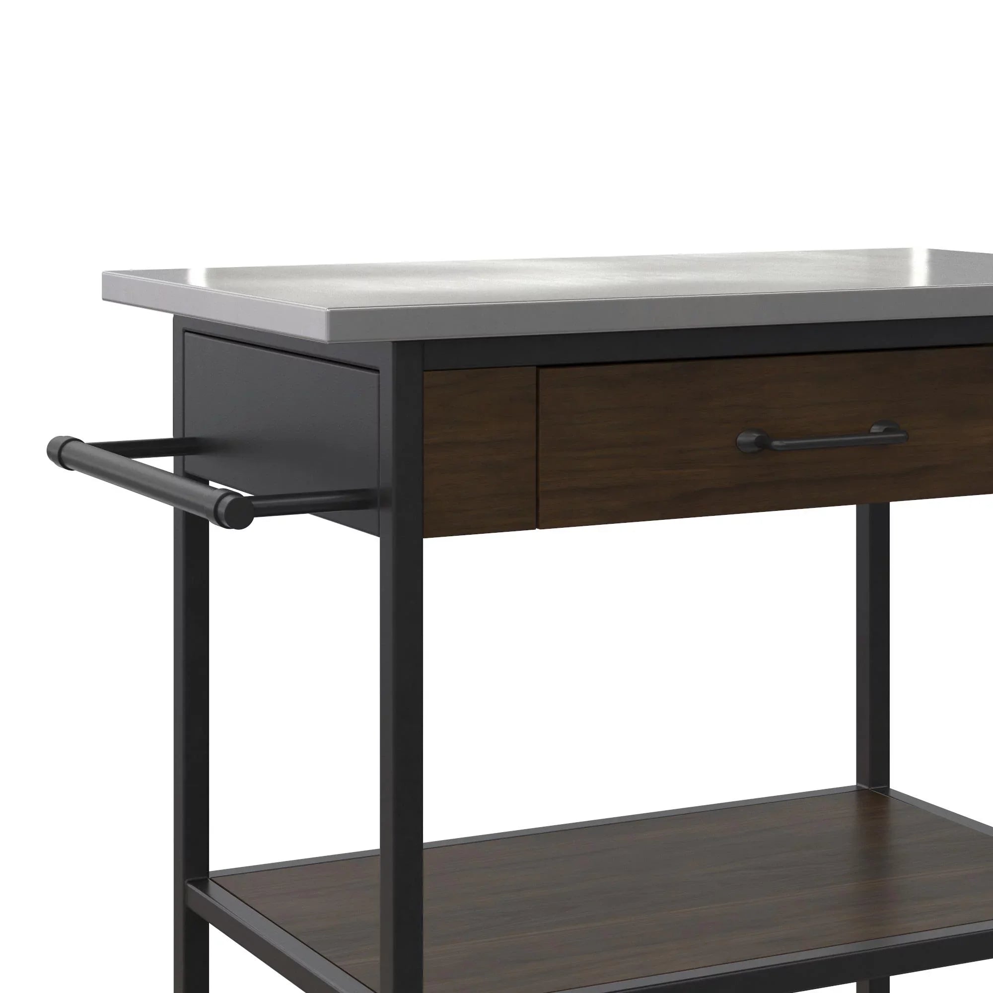 Counter DHP Black Brown Frame, Metal Stainless Top, Pantry Kitchen Kane Cart, Storage, Steel