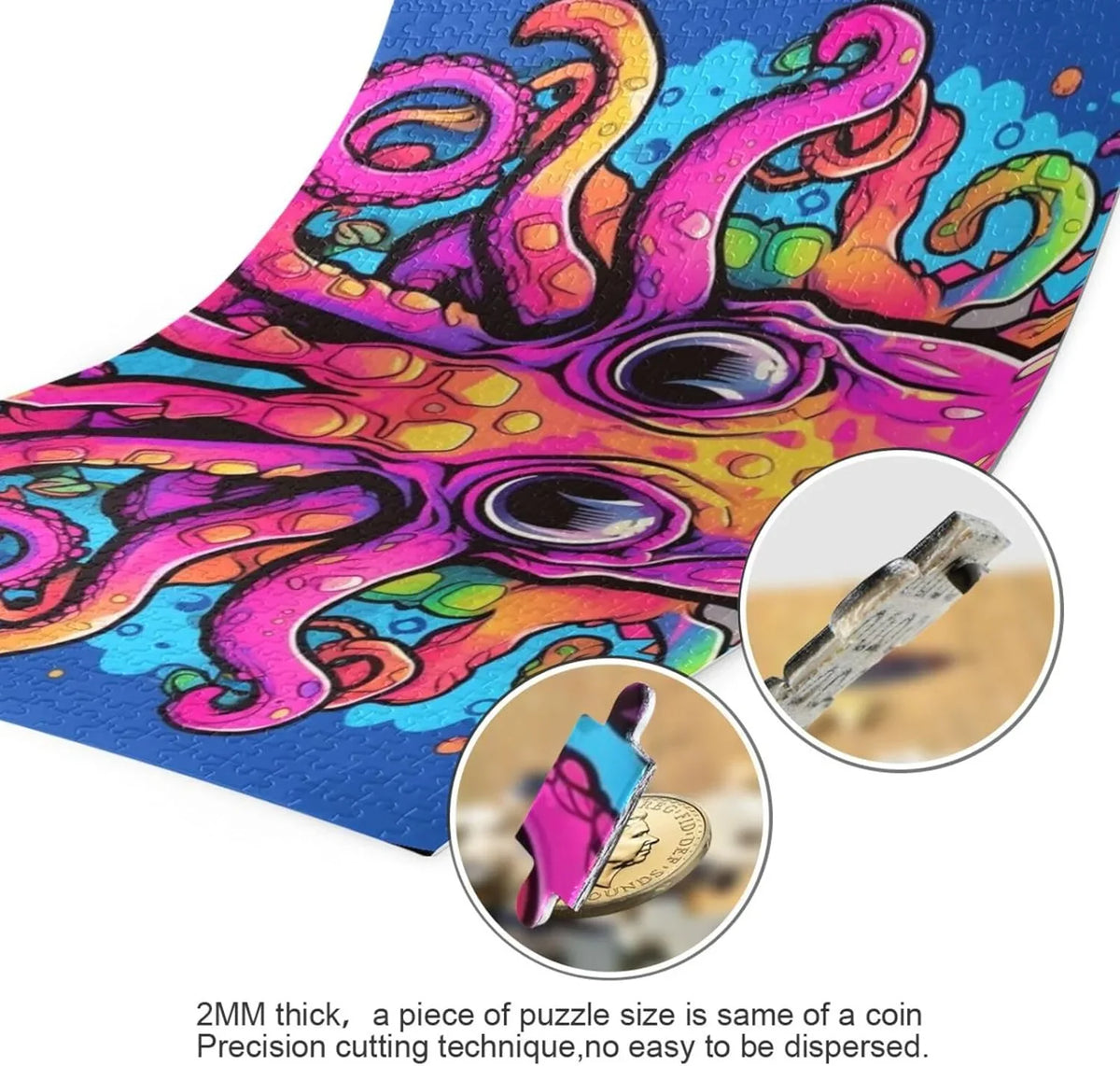 Storage Eyes Puzzle to Zigsaw Easy Big 1000 Bag Reference Picture Solve with and Pieces, Jigsaw Octopus
