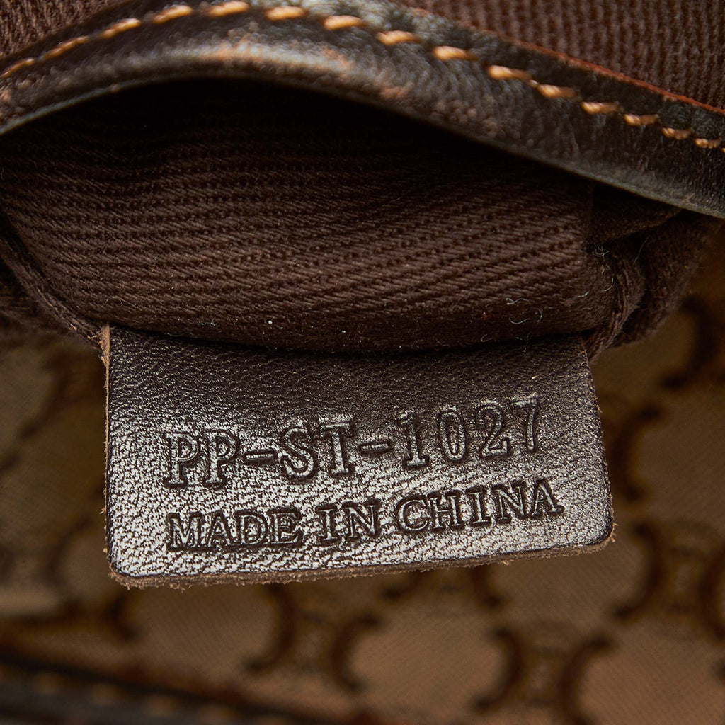 Canvas Women Authenticated Handbag Celine (Good) Brown Top Macadam Pre-Owned Fabric HandleBag