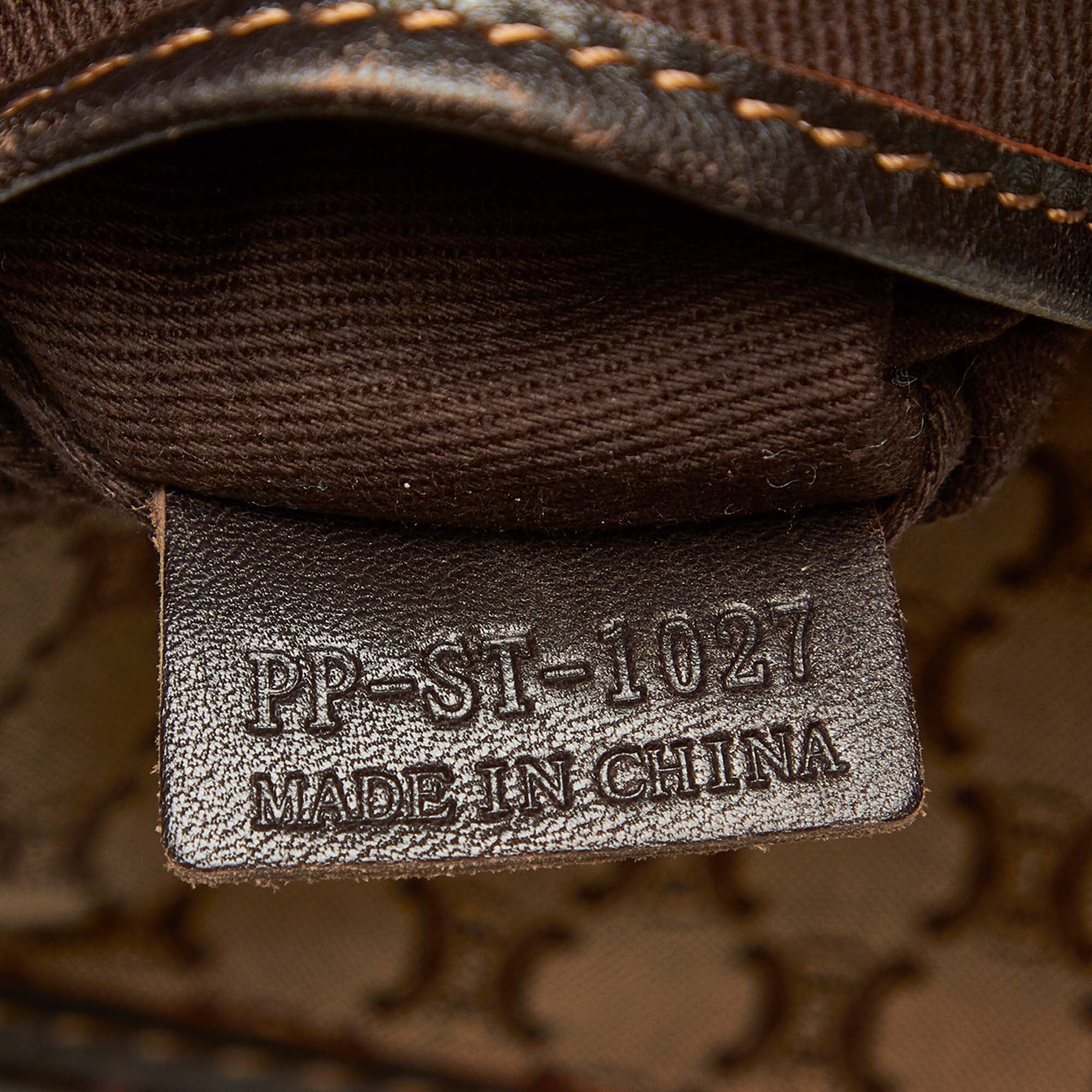Canvas Women Authenticated Handbag Celine (Good) Brown Top Macadam Pre-Owned Fabric HandleBag