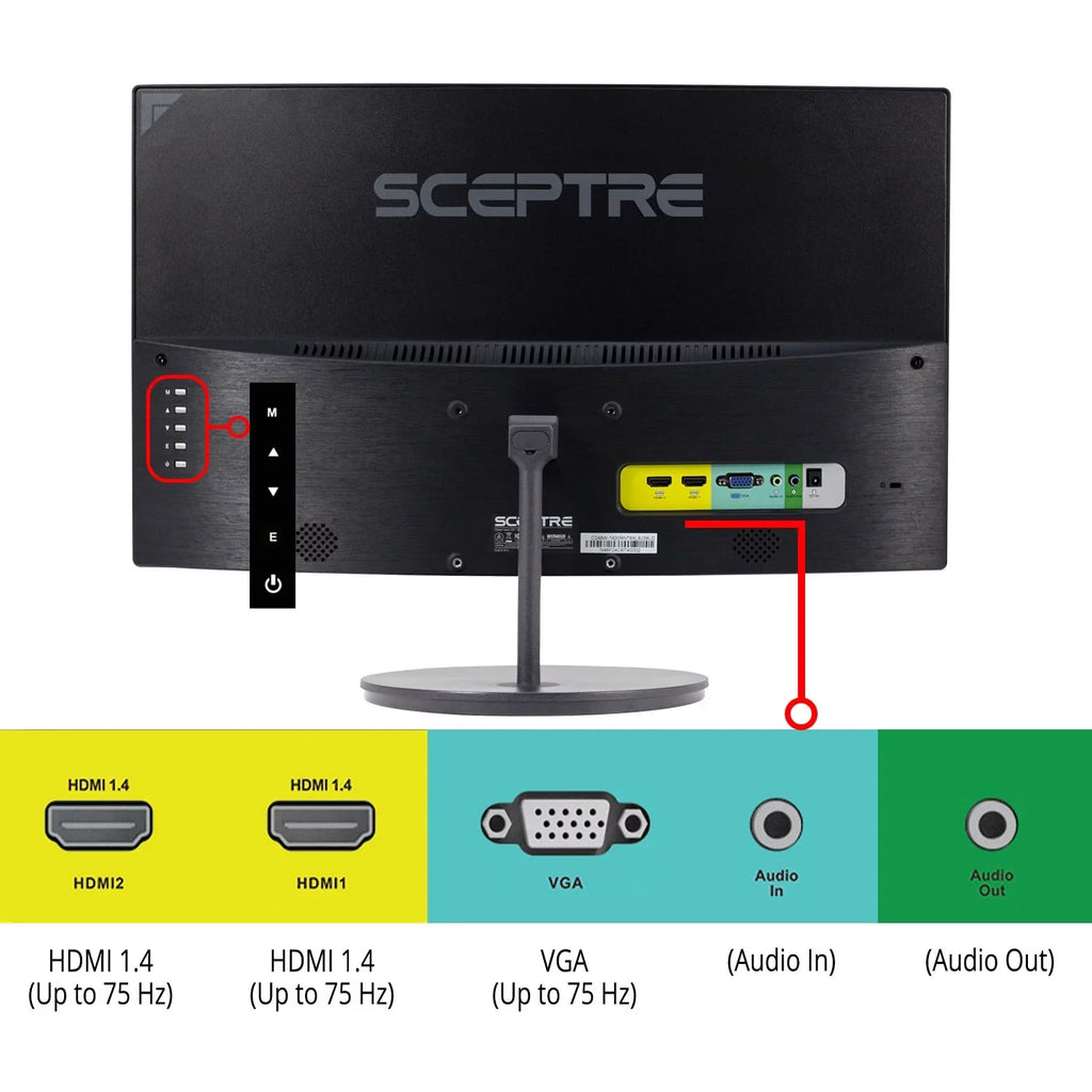 Curved Thin 24" Full Sceptre Monitor C248W-1920R LED Gaming VGA 75Hz Metal Ultra HDMI Speakers 1080P HD DisplayPort Black