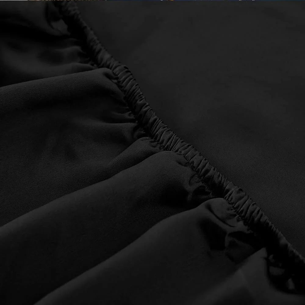 Fitted Sheet Mulberry Black 19 Momme HAOFEI Silk Queen, Luxury Seamless,