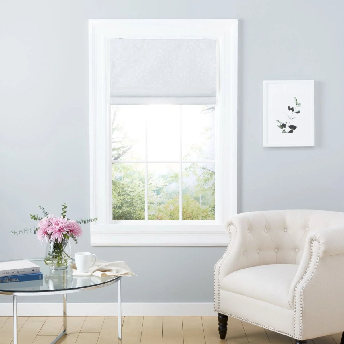 White Botanical Home Total Shade, Roman 64", Exclusive Bolan 23"x Blackout