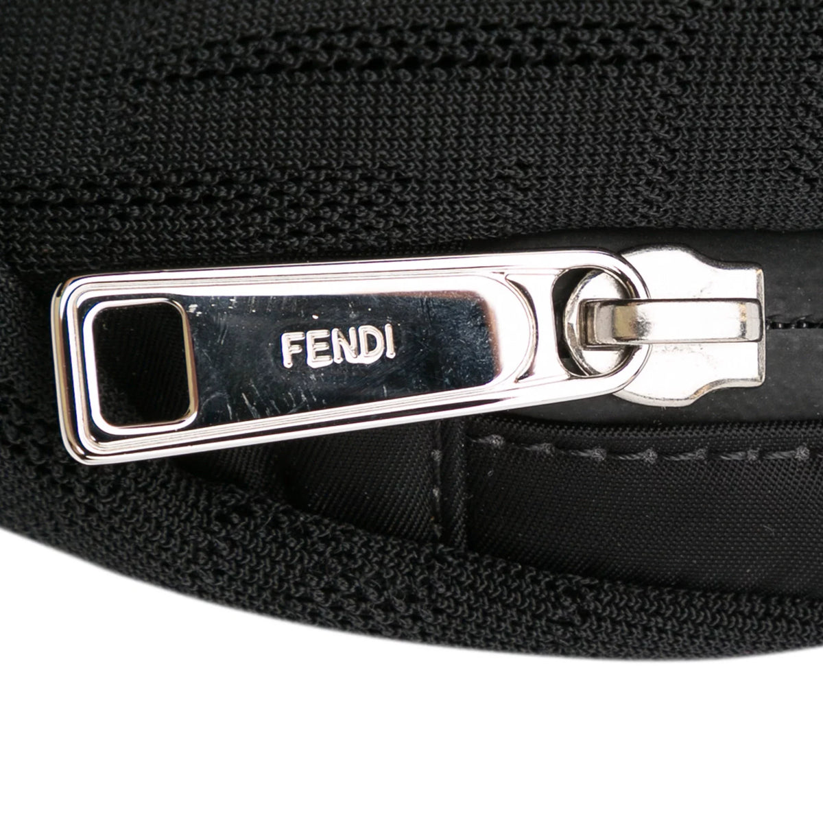 Knit Neoprene Bag Belt Pocket Perforated Grace Black Unisex Fendi Pre-Owned (Good) Vitello Authenticated Fabric FF