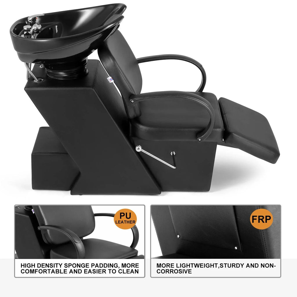 Sink Bowl Adjustable Chair with Ceramic Tattoo and Salon Beauty Backwash Spa Shampoo Hand Footrest Bowl, Artist Black
