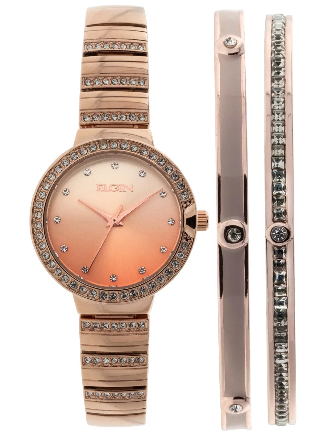 3pc Female (EG160012RGST) Set and Analog Adult Gold Elgin in Rose Watch Bracelet