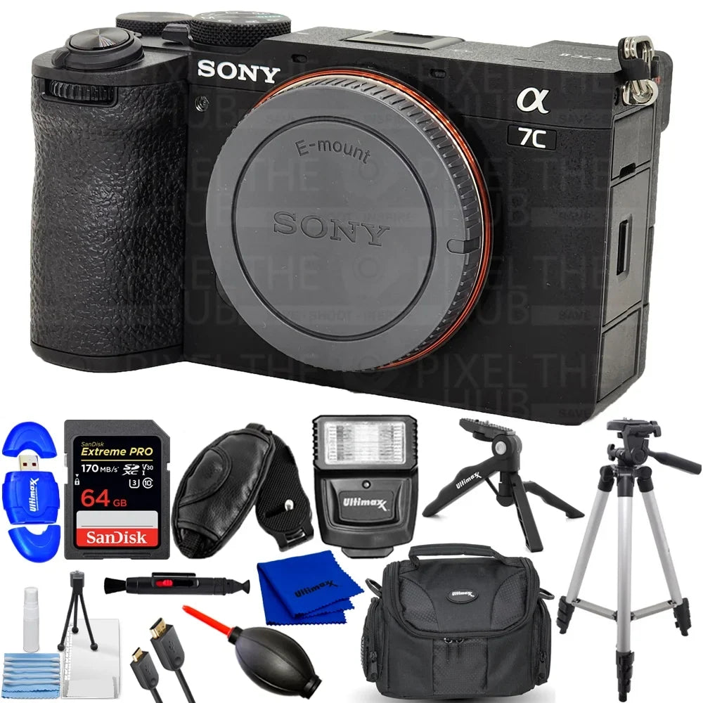 (Black) Accessory Mirrorless Sony ILCE-7CM2/B Camera - 12PC II Bundle a7C