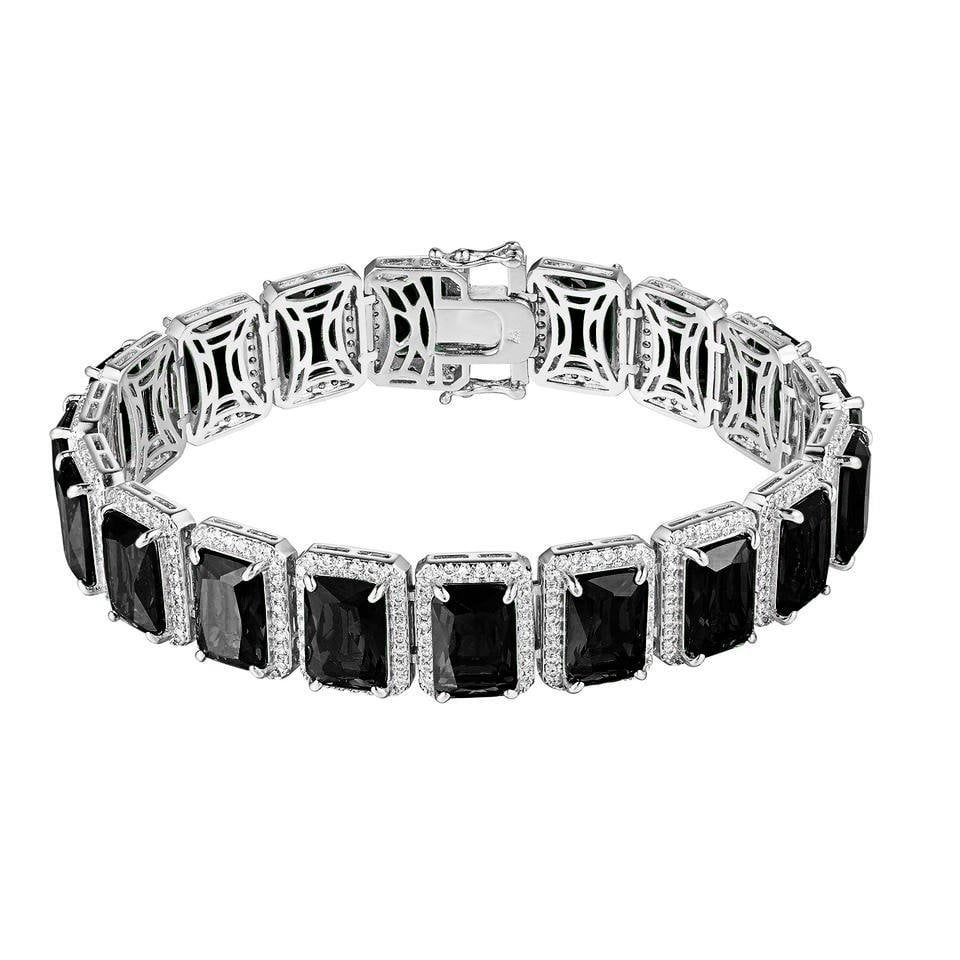 Simulated Solitaire Gold Ladies Diamonds 10mm Onyx Inch Bracelet Finish White / Black Mens 8.5 14K